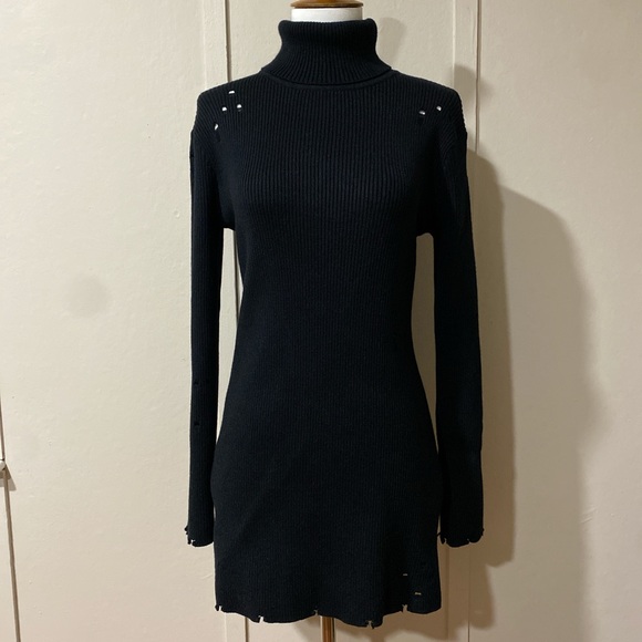 NWOT Dolls Kill Black Distressed Turtleneck Dress, Size Small - Picture 1 of 7